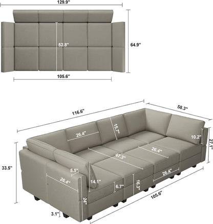 Belffin Modular Sectional Sofa with Storage Chaises Sectional Sleeper Sofa Couch 8 Seat Sectional