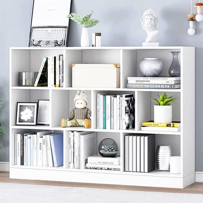 IOTXY Open Shelf Low Bookcase - Wooden 3-Tier Floor Standing Display Cabinet Organizer with Base