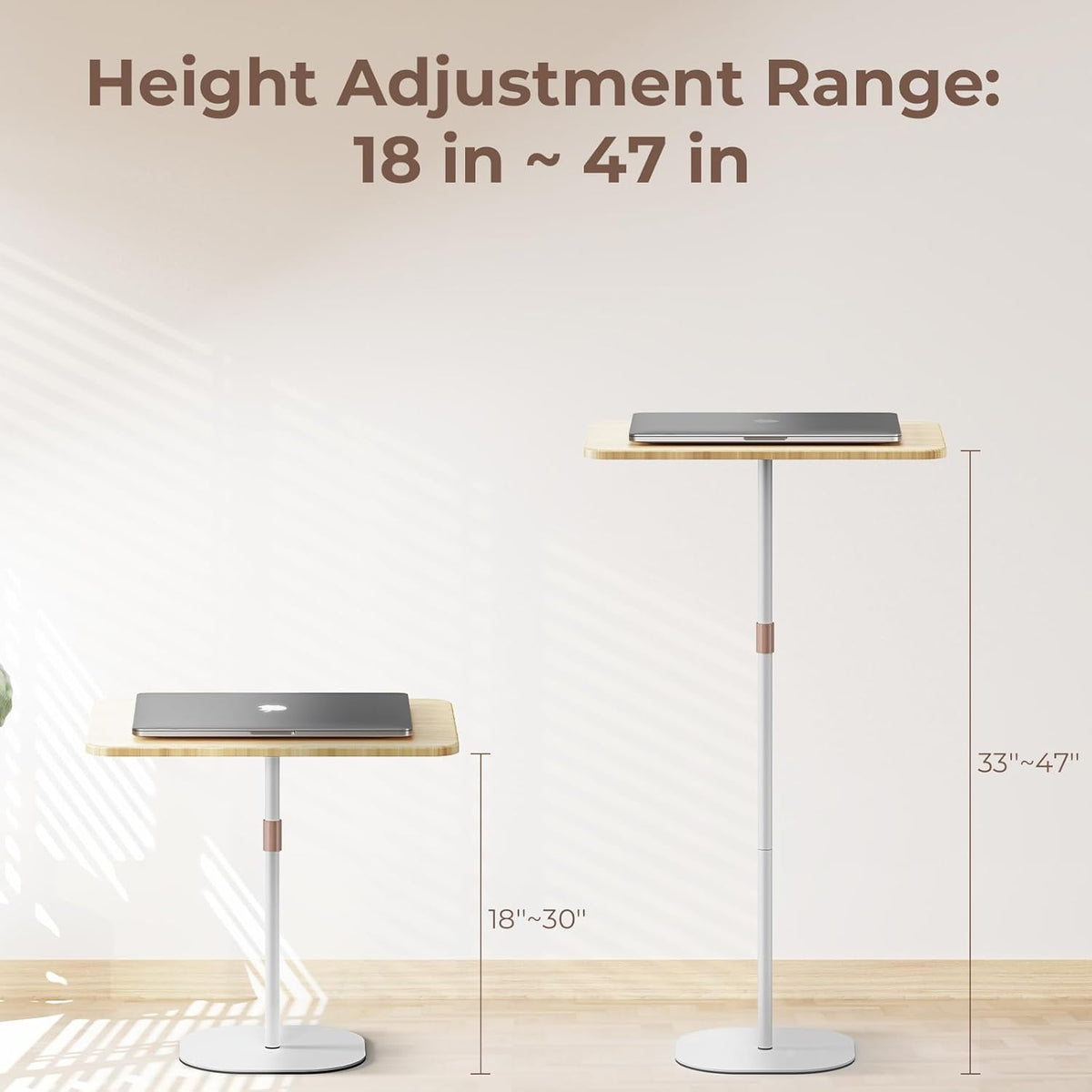 Portable Laptop Floor Stand, Bedside/Sofa Table with Height Adjustable 18''~47'', Stylish Movable