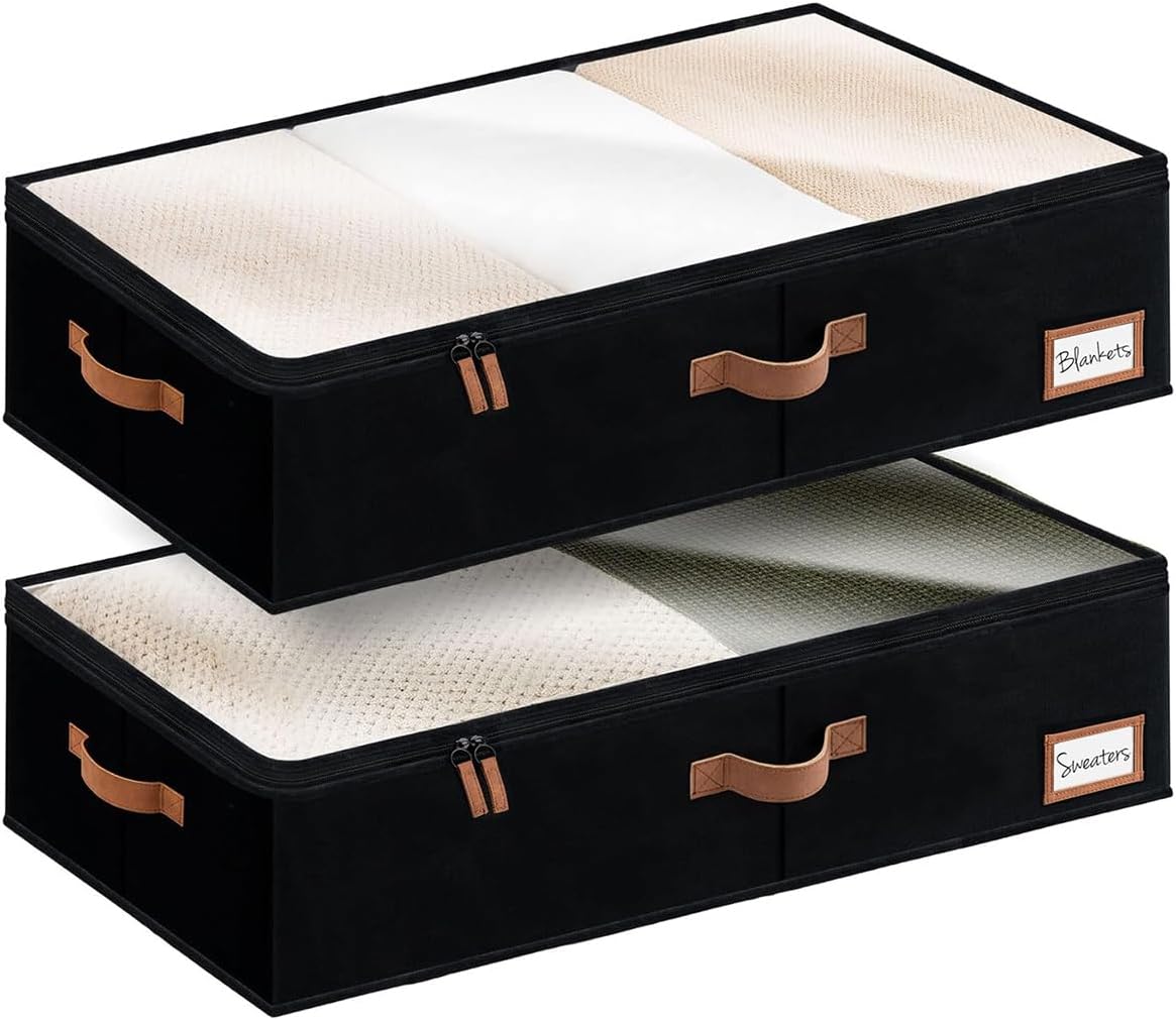StorageWorks Large Under Bed Storage Containers with Handles and Label Holder, 2 Pack Ultra-thick