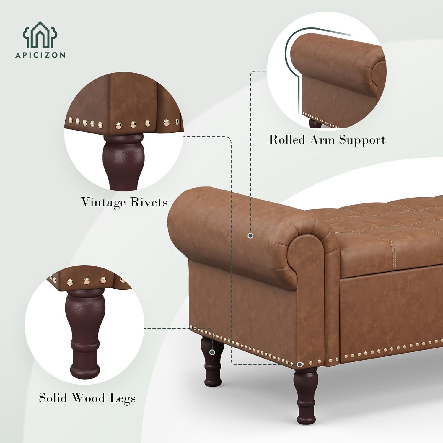 Apicizon 51”Ottoman with Storage, Queen Size End of Bed Storage Bench with Tufted Button