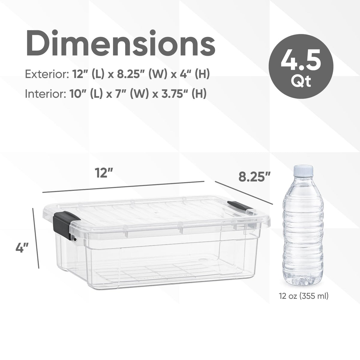Superio Clear Storage Boxes with Lids, 4.5 Quart Plastic Container Bins for Organizing, Stackable