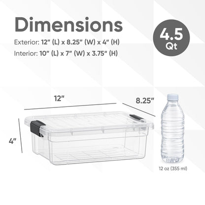 Superio Clear Storage Boxes with Lids, 4.5 Quart Plastic Container Bins for Organizing, Stackable