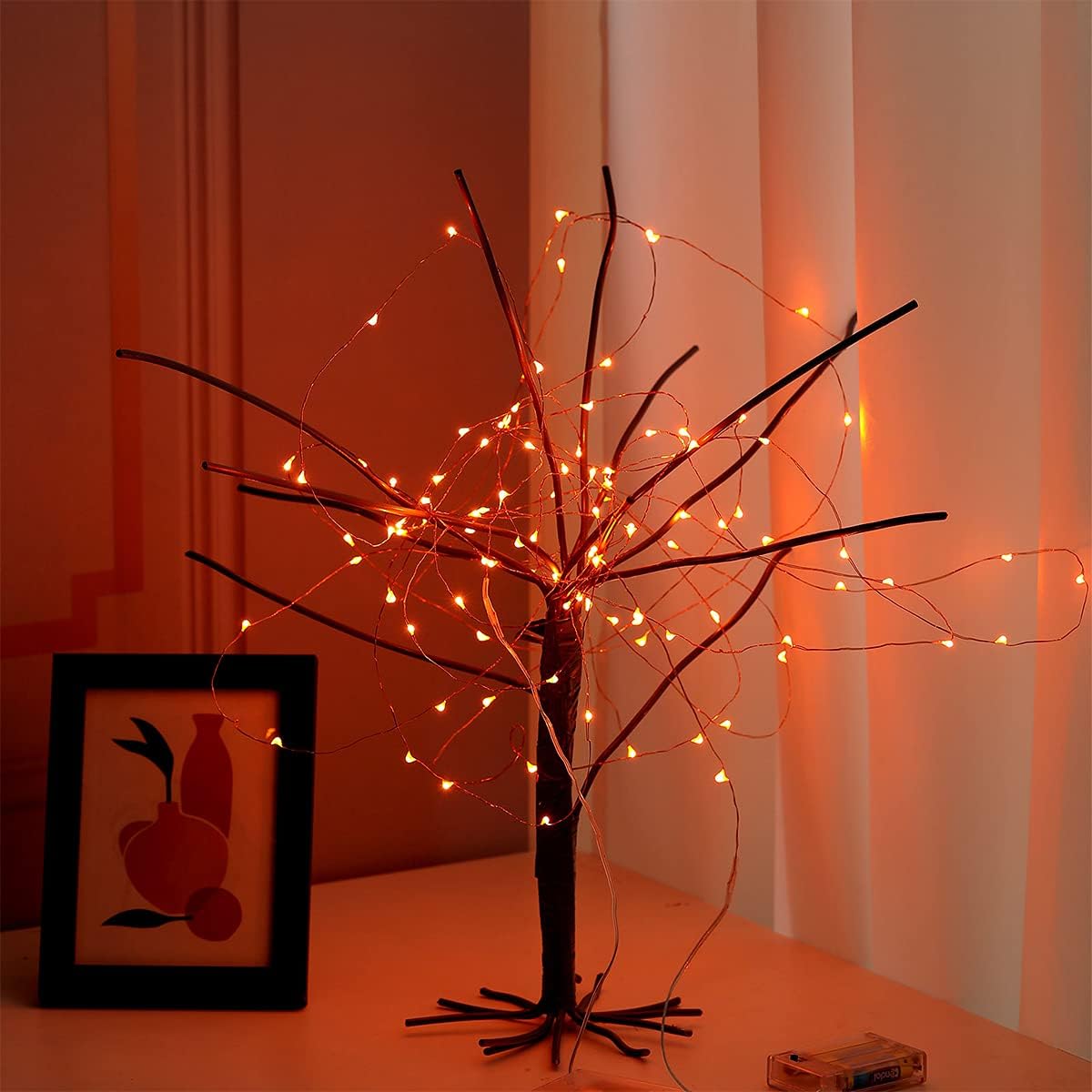 Mini Halloween Fairy Lights Battery Operate, 4 Pack Copper Wire Night Lights 3*AAA Battery Powered