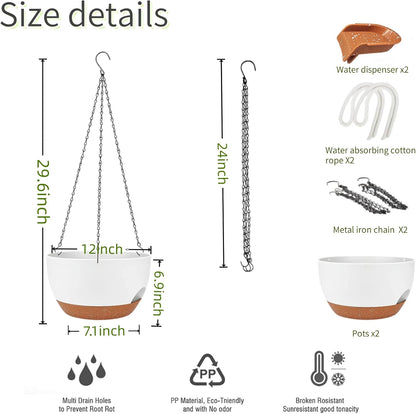 2 Pack Hanging Planters for Indoor Outdoor Plants, 12 Inch Self Watering Hanging Pot with Drainage