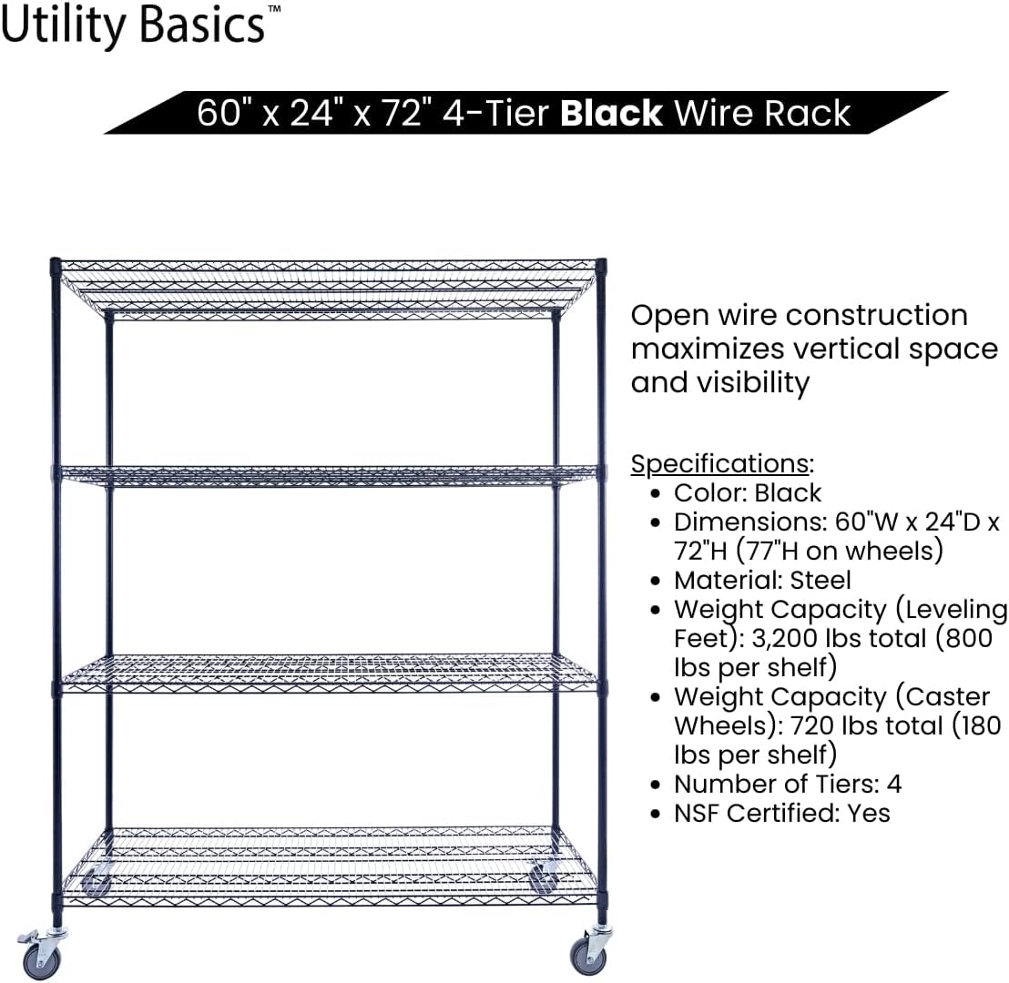 60"x24"x72" Premium Metal Steel 4-Tier Wire Shelving NSF 3200 LBS MAX Capacity Heavy Duty Storage