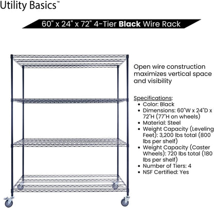 60"x24"x72" Premium Metal Steel 4-Tier Wire Shelving NSF 3200 LBS MAX Capacity Heavy Duty Storage