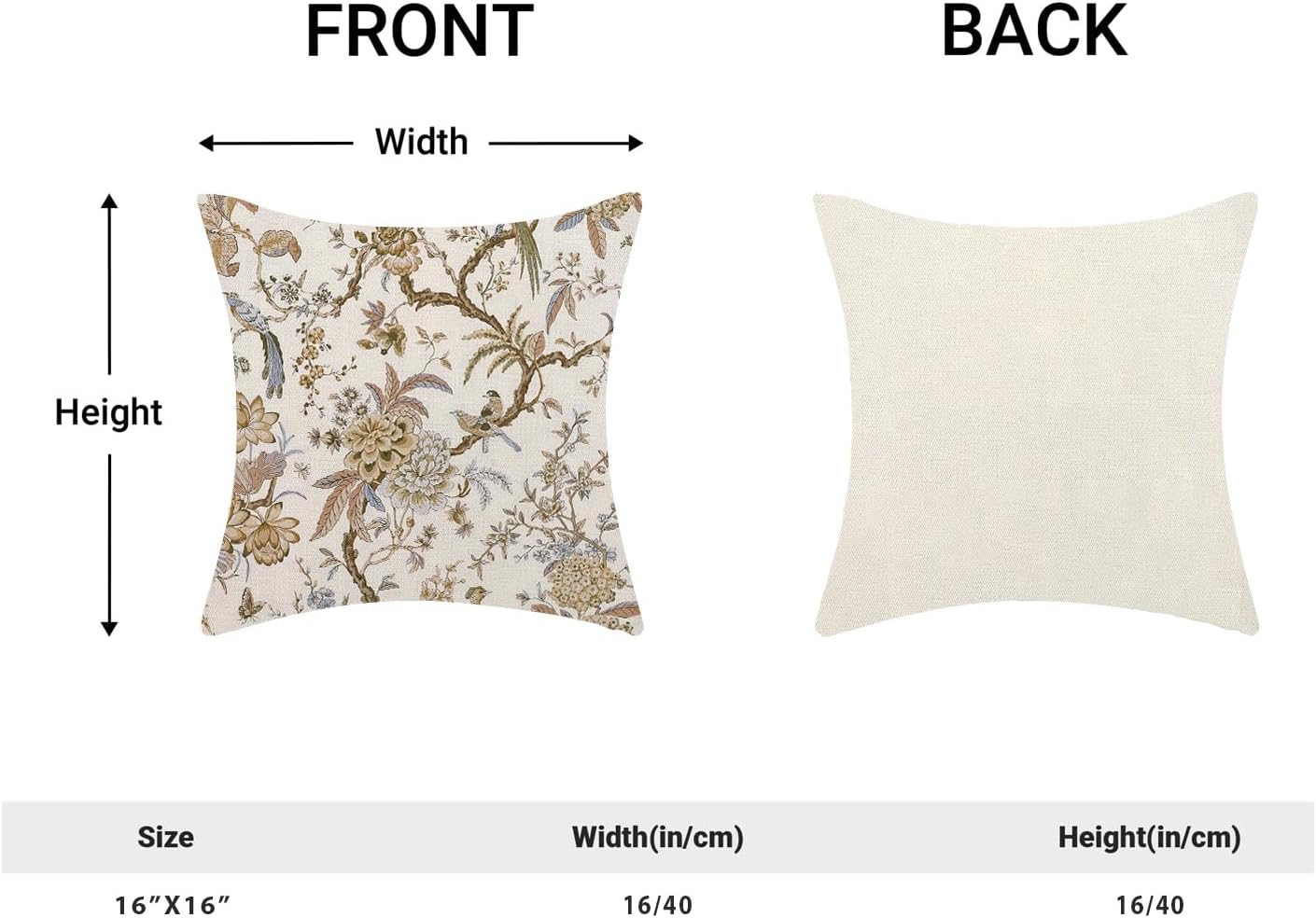 CXMEIFLY Spring Floral Birds Pillow Covers 16 x 16 Inch Set of 2 for Chinoiserie Flowers Decor
