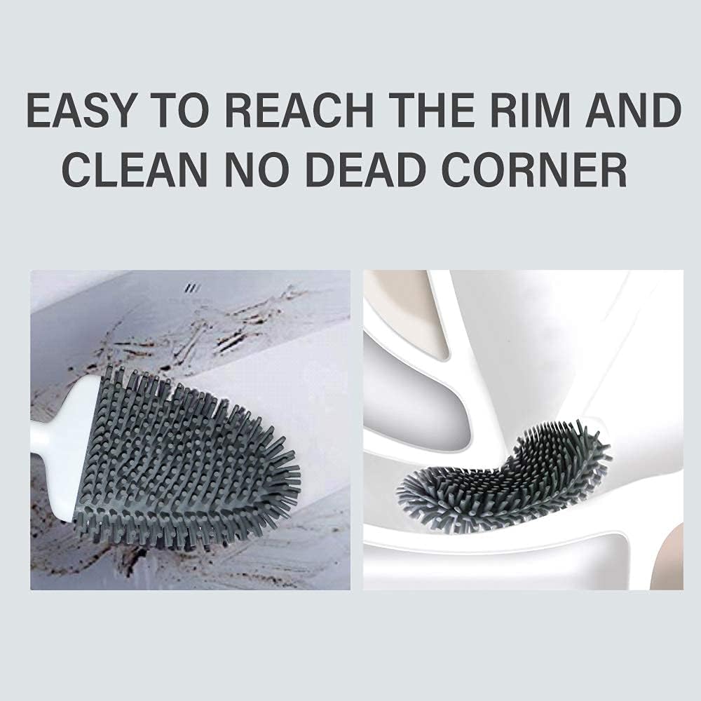 Sellemer Toilet Brush and Holder Set for Bathroom, Flexible Toilet Bowl Brush Head with Silicone