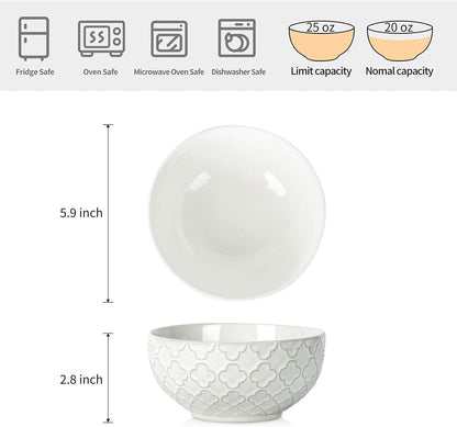 Sureasy Ceramic Cereal Bowls Set of 4-25 oz White Soup Bowls for Kitchen, Perfect for Soup, Pasta