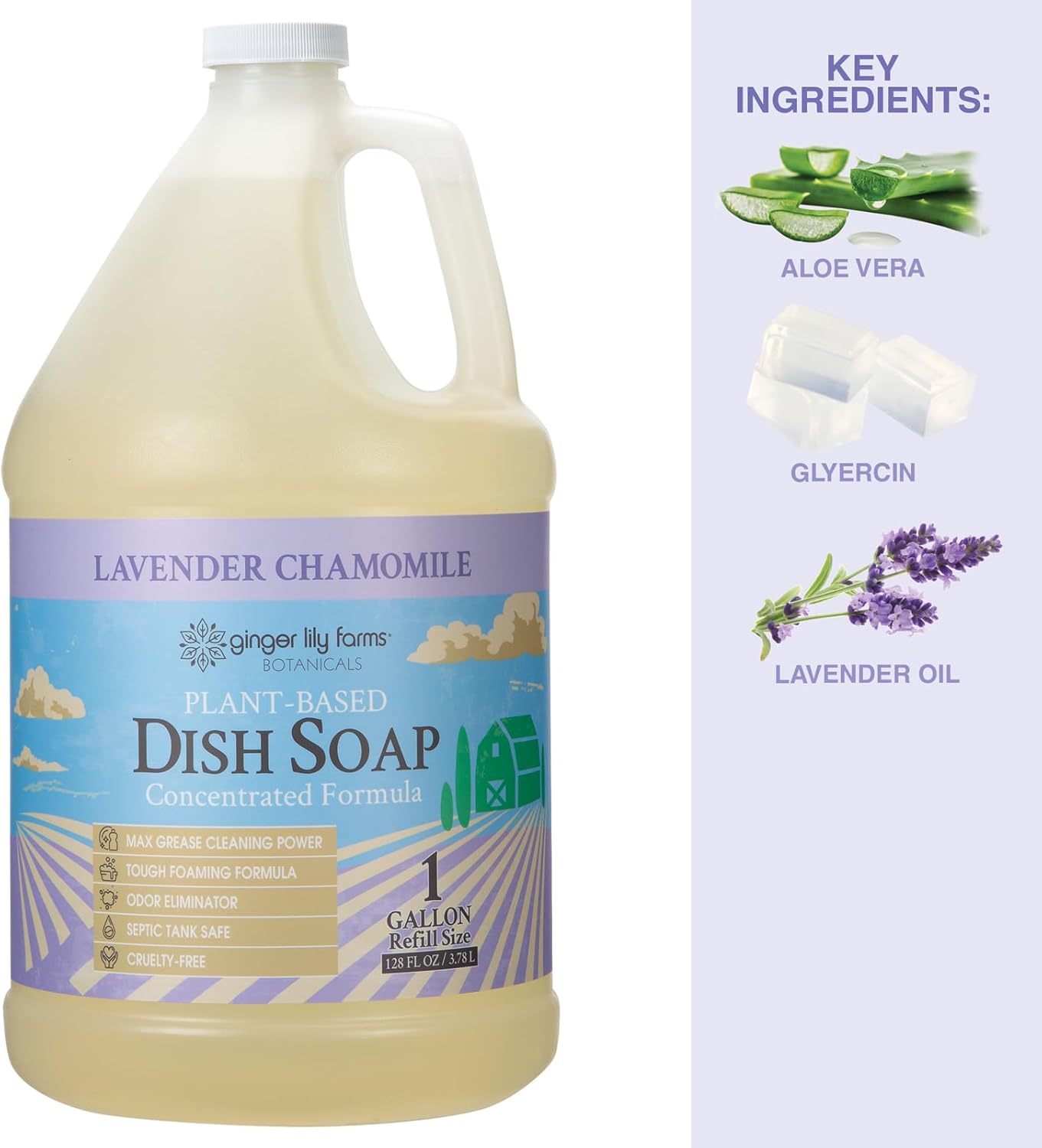 Ginger Lily Farms Botanicals Plant-Based Liquid Dish Soap, Concentrated Formula with Max Grease