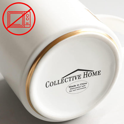 COLLECTIVE HOME - Monogram Ceramic Mugs, 15 oz Golden Initial Coffee Cups, Elegant Alphabet Tea