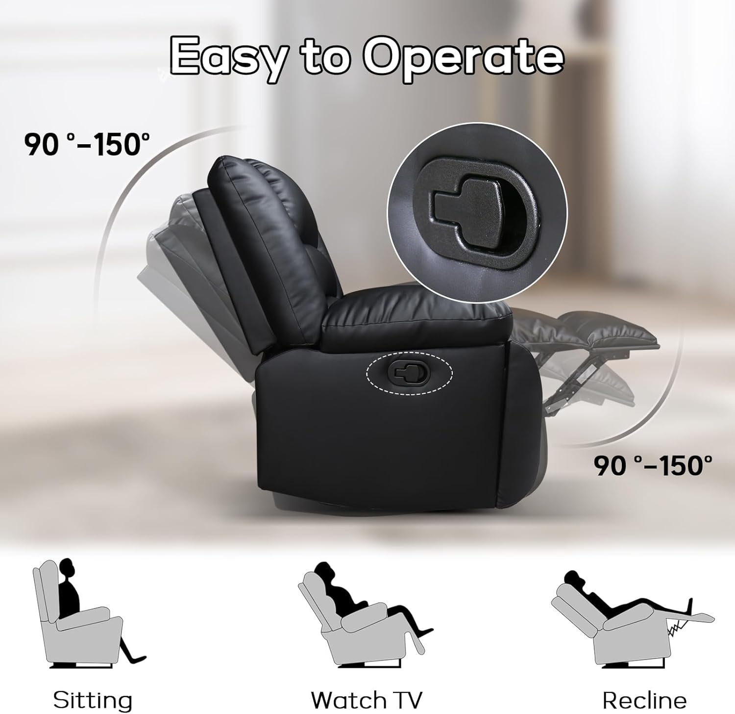EBELLO Manual Faux Leather Recliner Sofa Set, Recliner Chair, Loveseat Reclining Sofa and 3 Seat