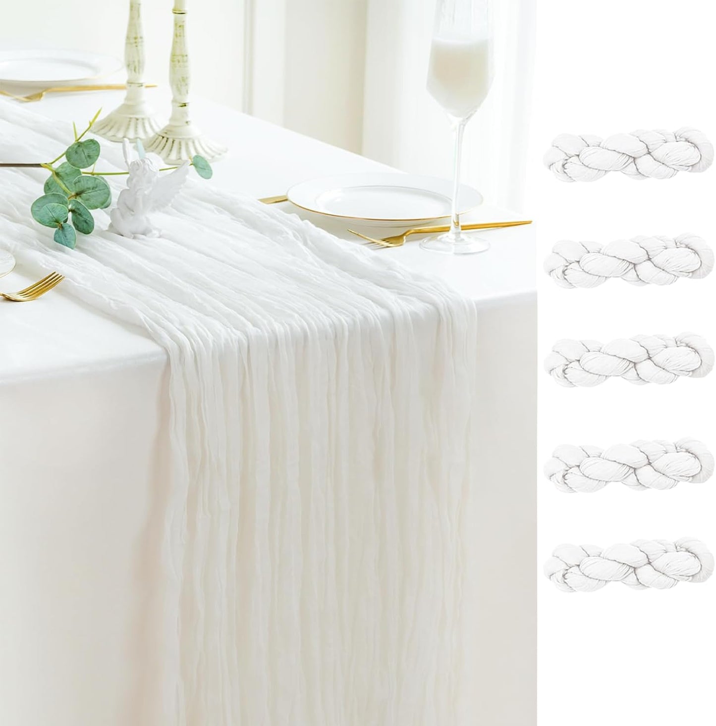Sioloc Ivory White Cream Cheesecloth Table Runner Fall Autumn Decor for Home 10ft Table Cloth for