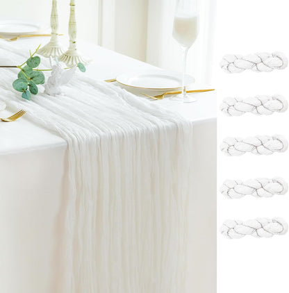 Sioloc Ivory White Cream Cheesecloth Table Runner Fall Autumn Decor for Home 10ft Table Cloth for