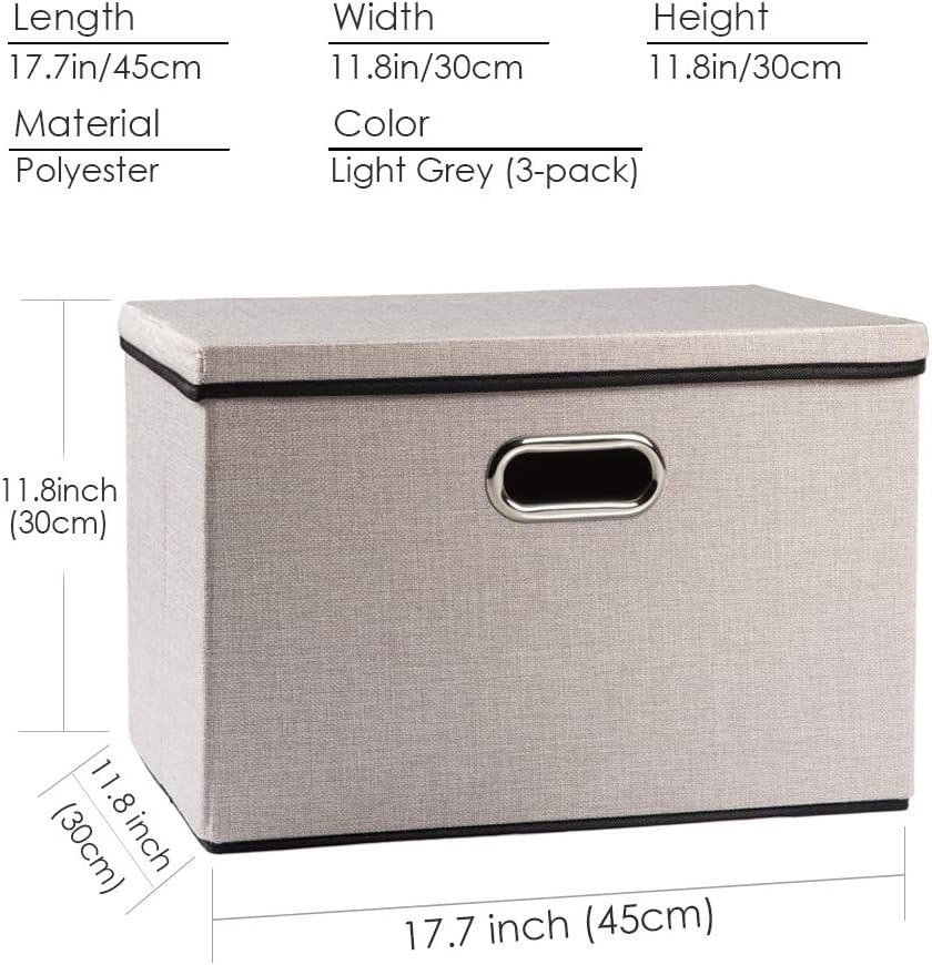 PRANDOM Large Foldable Storage Bins with Lids [3-Pack] linenFabric Decorative Storage Boxes