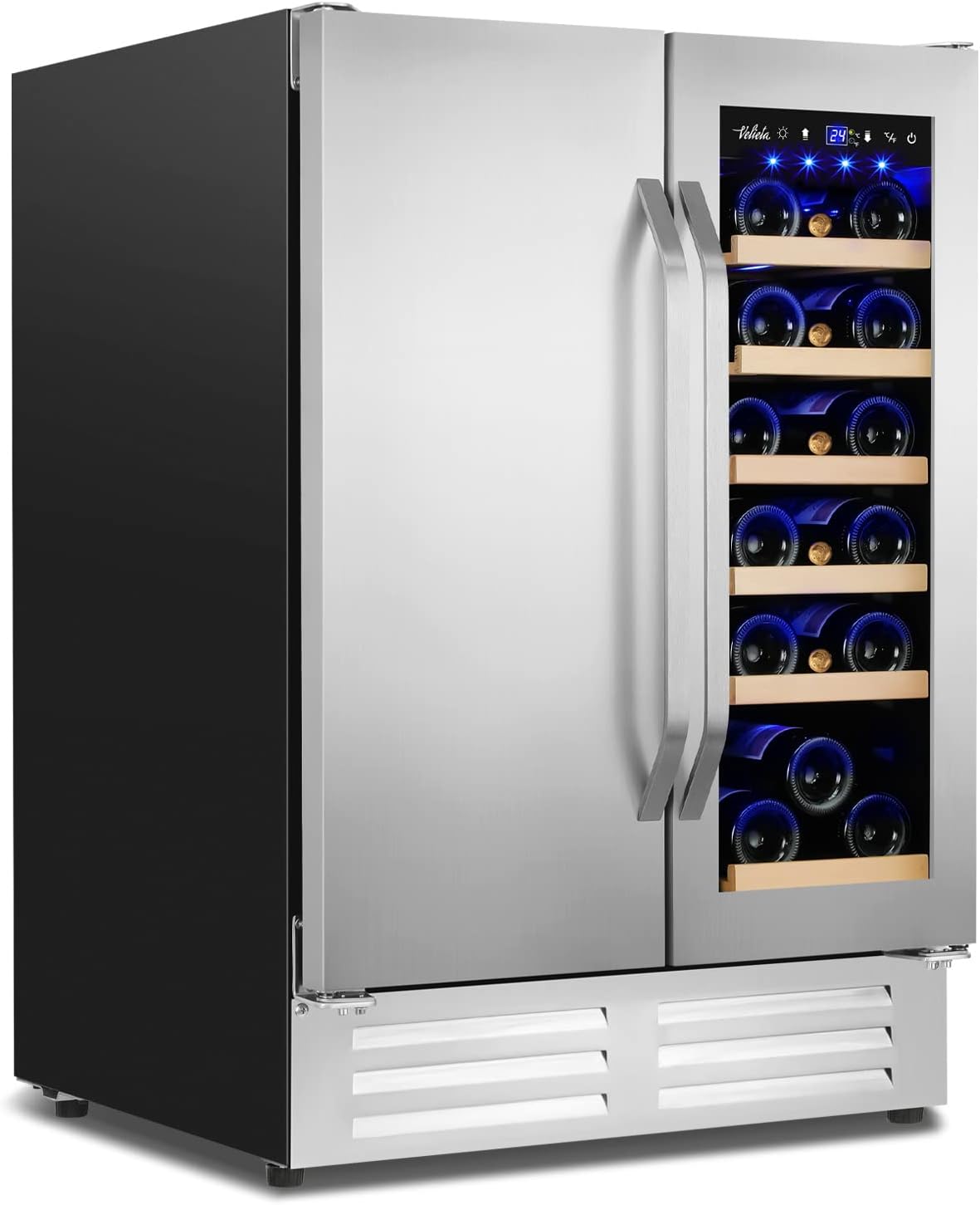 Wine and Beverage Refrigerator,24 Inch Dual Zone Wine Beverage Cooler, Built-in/Freestanding Beer