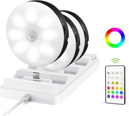 EZVALO Under Cabinet Lighting with Charging Station,1000mAh Rechargeable Puck Lights with Remote, 3