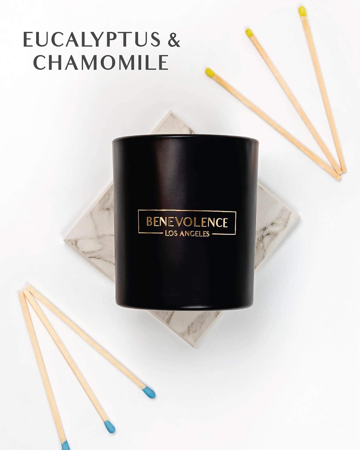 Benevolence LA Eucalyptus & Chamomile Scented Candle | Soy Candles, Black Candle for Home | Gifts