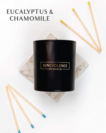Benevolence LA Eucalyptus & Chamomile Scented Candle | Soy Candles, Black Candle for Home | Gifts