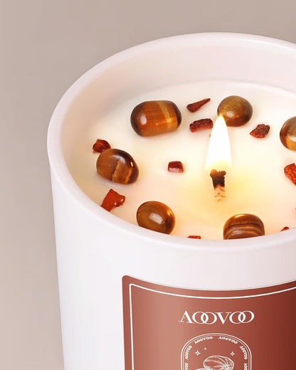 AOOVOO Nutmeg Beans Scented Candles for Women - Aromatherapy Candle with Crystals Inside, 10oz Soy