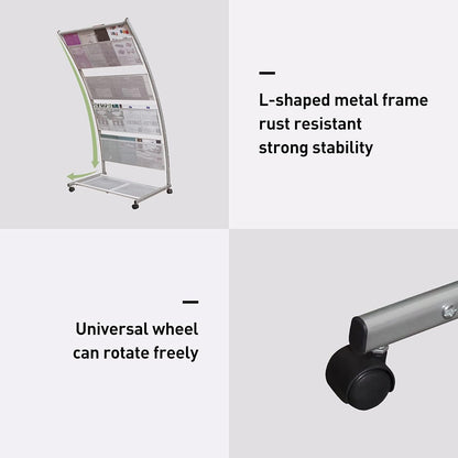 Brochure Display Stand, Floor-Standing Magazine Rack with 4 Pockets, Information Rack With casters