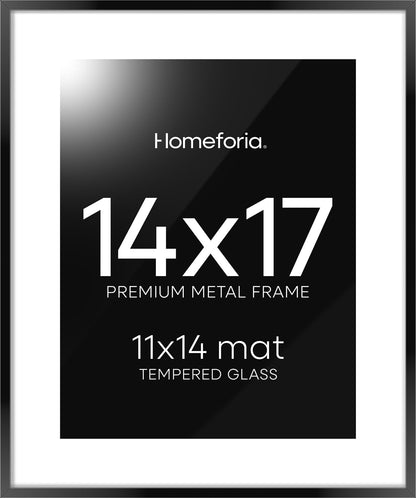 Homeforia 14x17 Picture Frame Black, High End Metal 14 x 17 Poster Frames with Mat 11 x 14 for