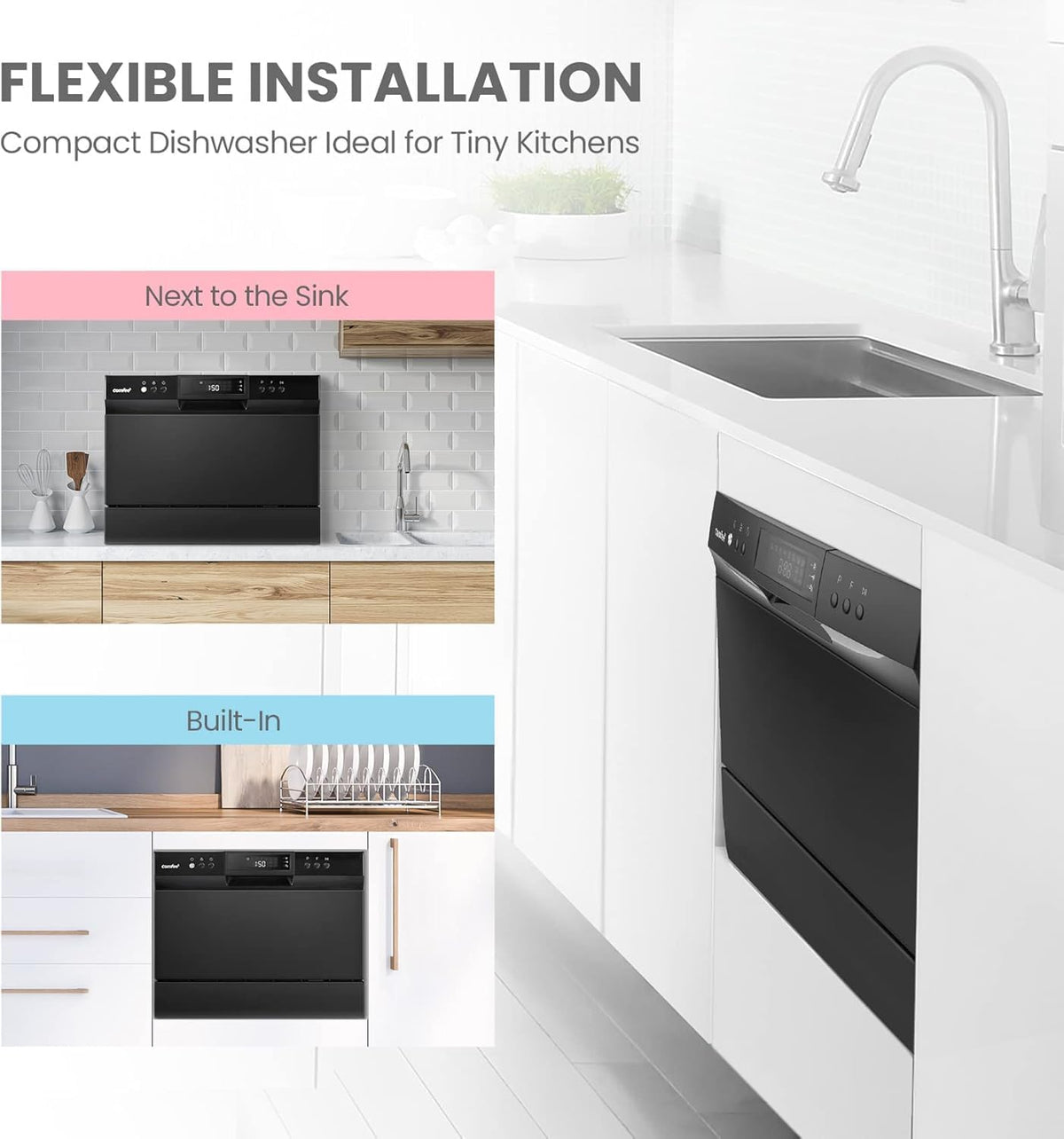 COMFEE??Countertop Dishwasher, Energy Star Portable Dishwasher, 6 Place Settings & 8 Washing