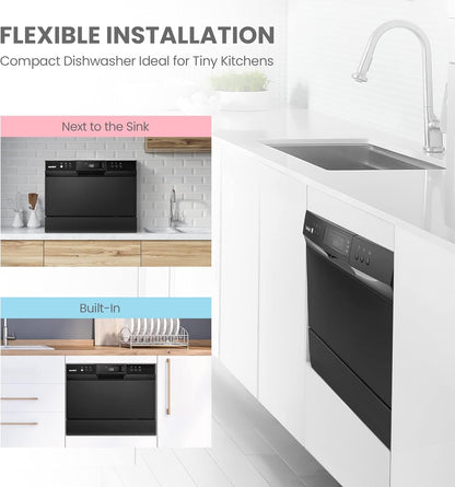COMFEE??Countertop Dishwasher, Energy Star Portable Dishwasher, 6 Place Settings & 8 Washing