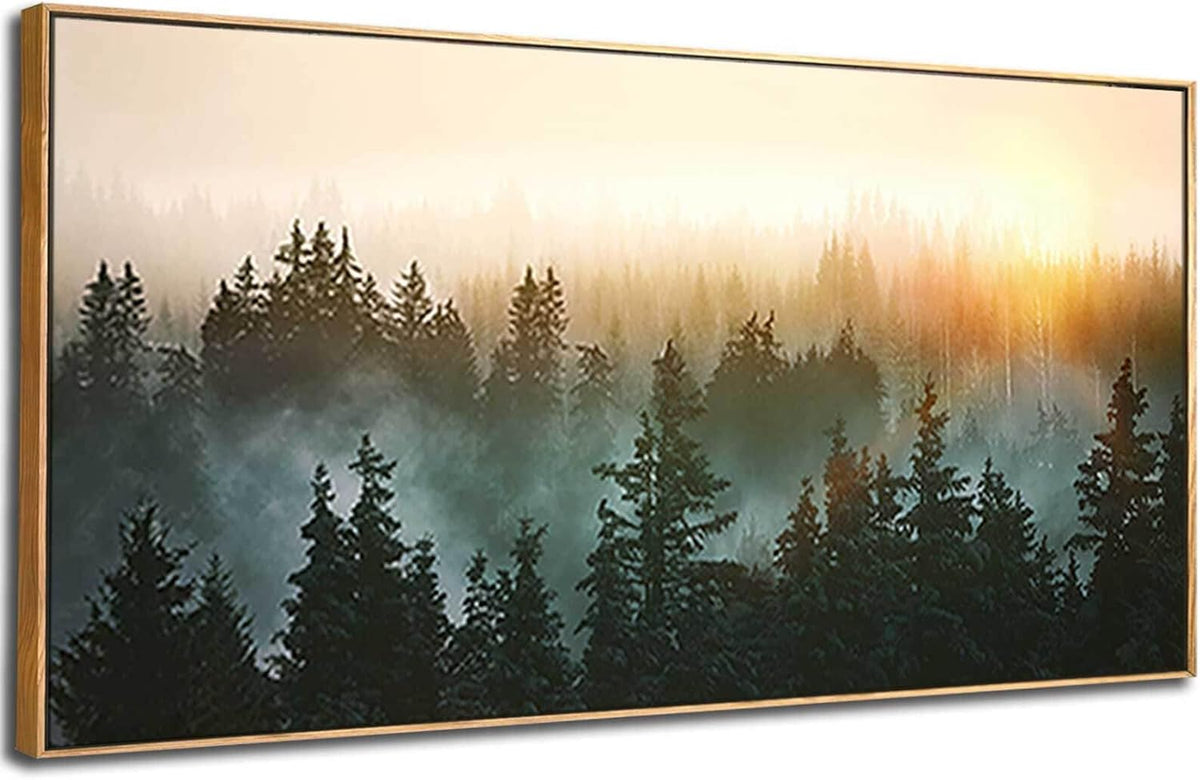 Living Room Wall Art Sunrise Misty Forest 24"x48" Modern Home Wall Decor Plants Wall Decorations
