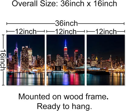 Biuteawal New York City Canvas Wall Art Manhattan Skyline Night View Picture Painting Modern Giclee