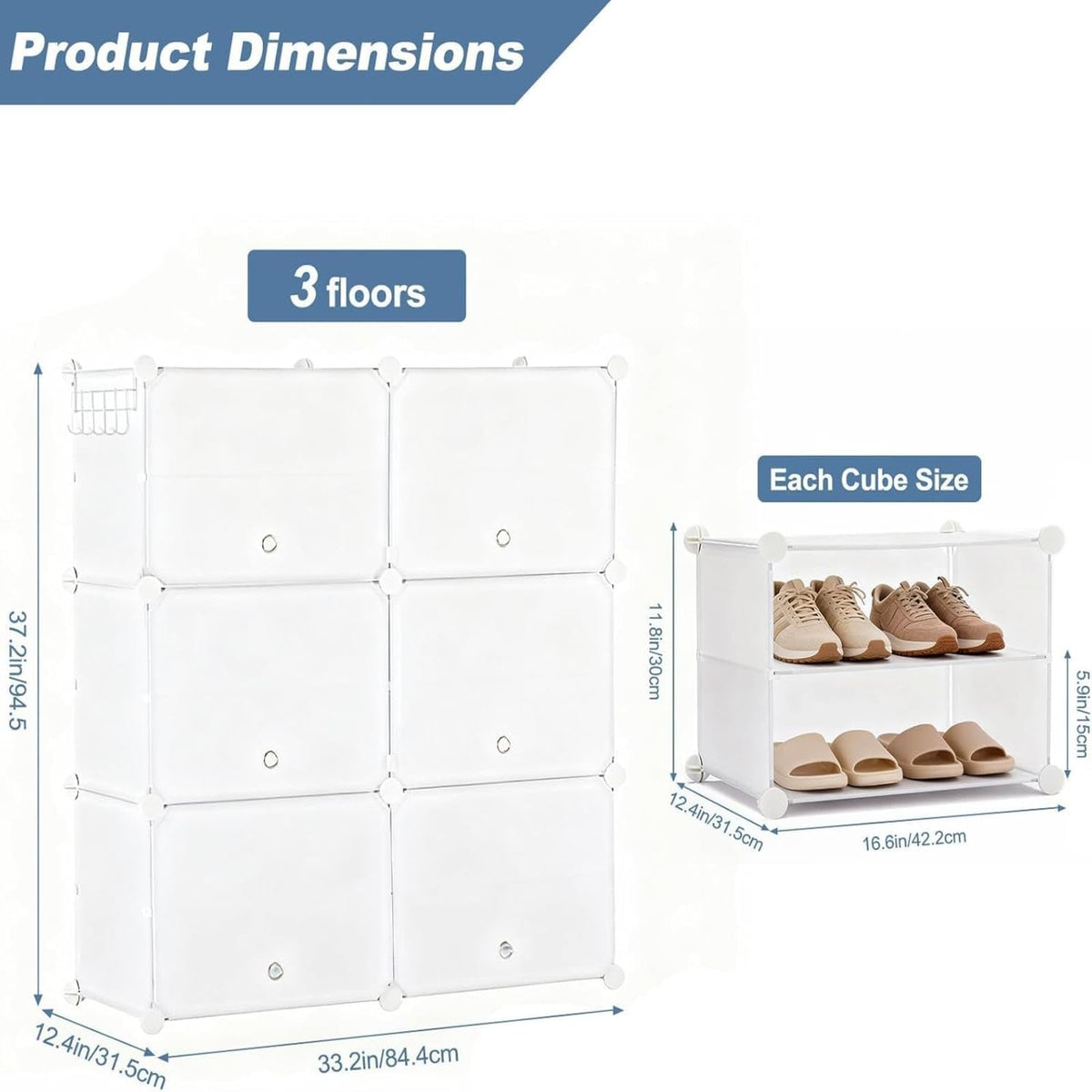 DUMOS 6-Tier Shoe Storage Cabinet with Door, Stackable, 24 Pairs, White