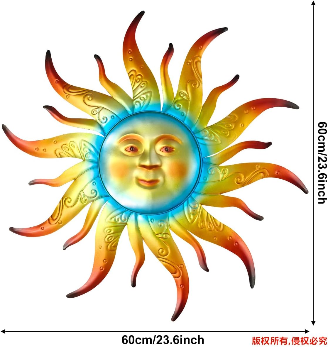 Large Metal Sun Wall Art Decor - 23.6 inches Outdoor Wall Decor,Sun Face Sculpture for Garden