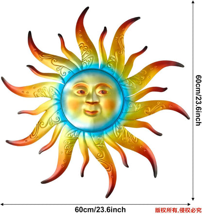 Large Metal Sun Wall Art Decor - 23.6 inches Outdoor Wall Decor,Sun Face Sculpture for Garden