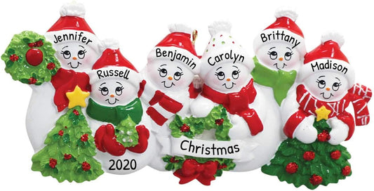 3D Snowman Family of 6 Ornament 2025 Personalized Family Christmas Ornaments 2025 | Snow People