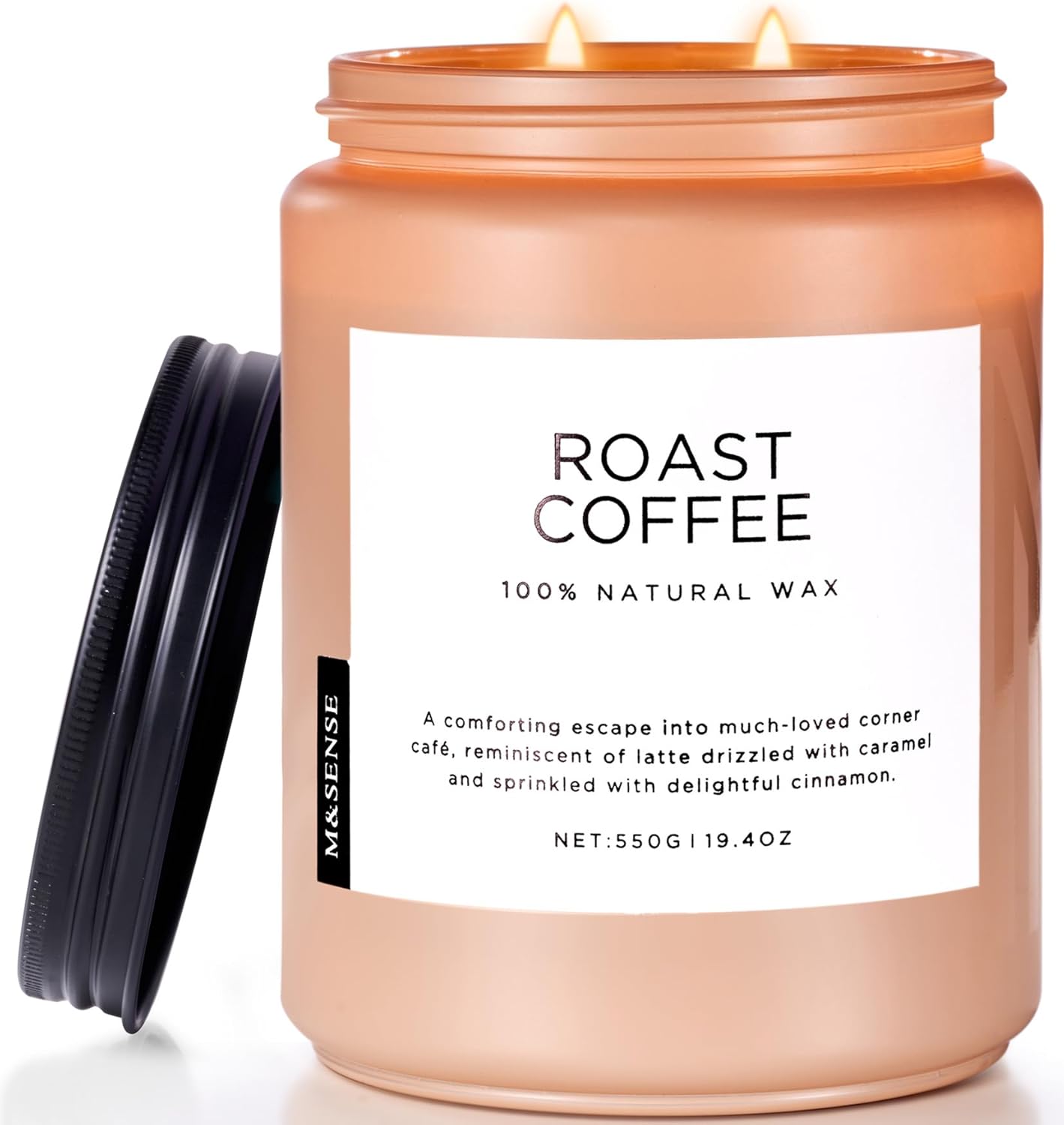 M&SENSE Coffee Candles Scented Strong, 2 Wick Jar Candle 19.4oz, 110 Hours Burning Time, Organic