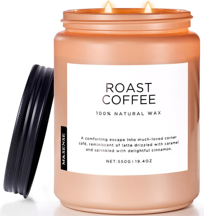 M&SENSE Coffee Candles Scented Strong, 2 Wick Jar Candle 19.4oz, 110 Hours Burning Time, Organic