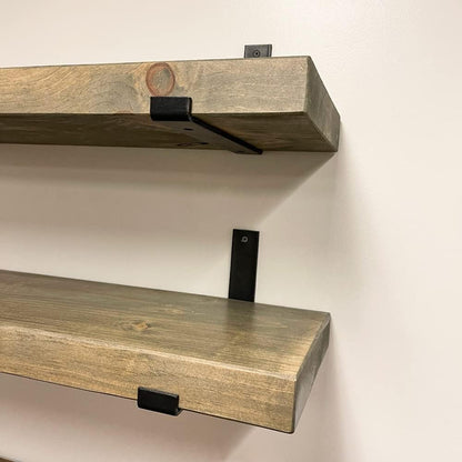 Rustic Shelves with J-Brackets Set of 2, Industrial Shelf, Kitchen Shelves, Solid Wood, Decorative
