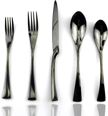 JASHII 18/10 Stainless Steel 20 Piece Mirror Polished Black Flatware Set,Dinner Knife Fork Salad