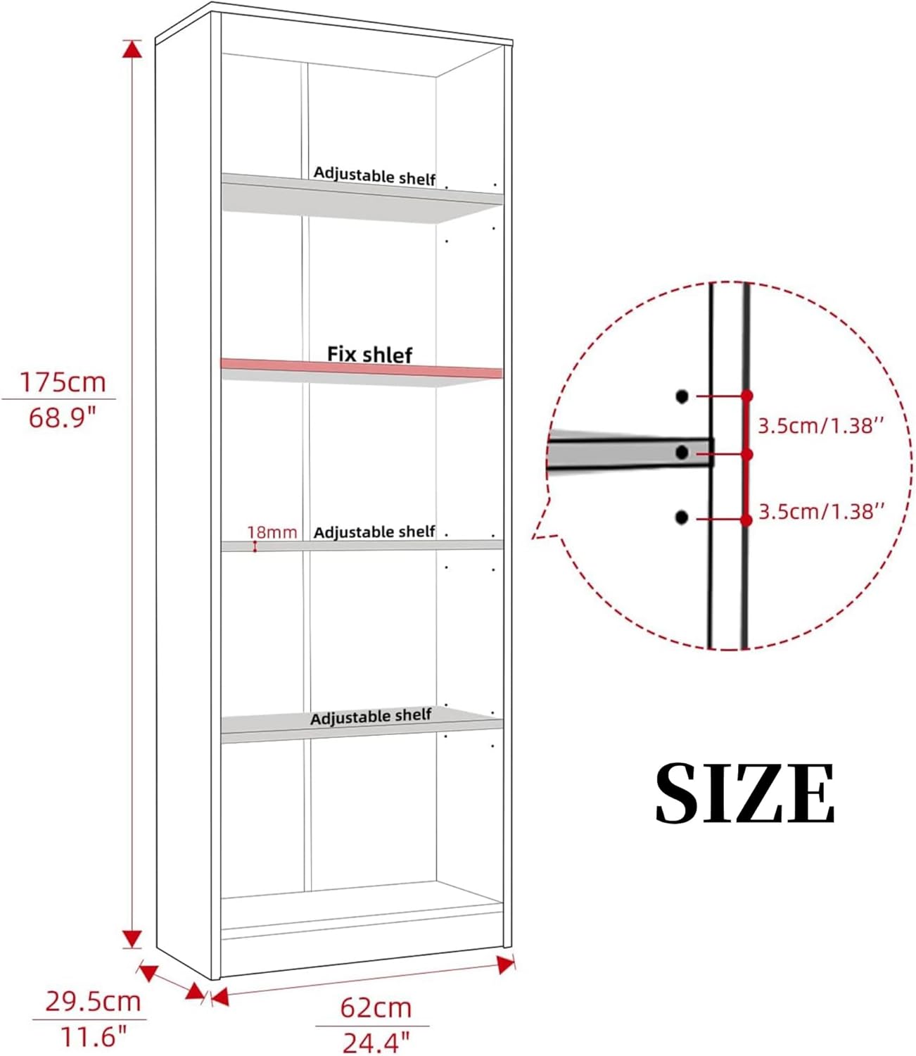 Bookshelf, Open Modern Bookshelf, 5 Shelf Bookcase with Freestanding Display Storage, Wooden Book