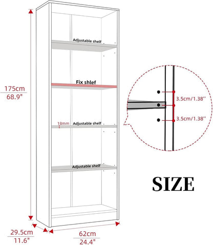 Bookshelf, Open Modern Bookshelf, 5 Shelf Bookcase with Freestanding Display Storage, Wooden Book
