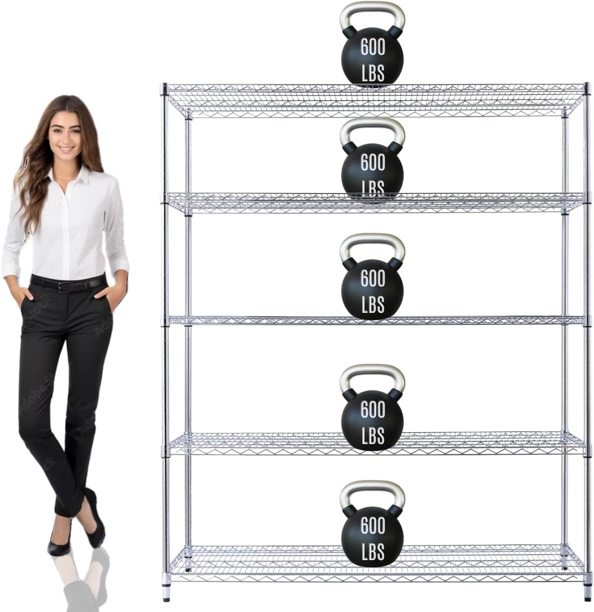 60"x24"x72" PRIME HEAVY DUTY Chrome 5-Tier Wire Shelving NSF 3000 LBS MAX Capacity Storage Rack for