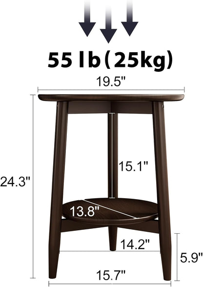 Round End Table,Solid Wood Small Round Table with Lower Shelf,Round Side Table,Nightstand for Small