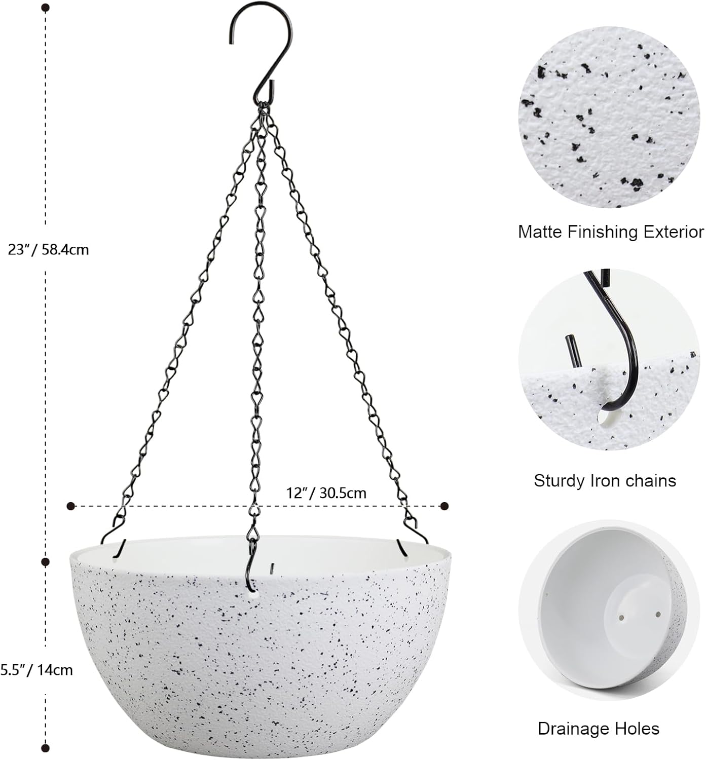 12 inch Large Hanging Planters for Indoor Outdoor Plants, 2 Pack Hanging Flower Pots with Drainage