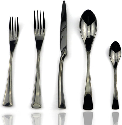 JASHII 18/10 Stainless Steel 20 Piece Mirror Polished Black Flatware Set,Dinner Knife Fork Salad