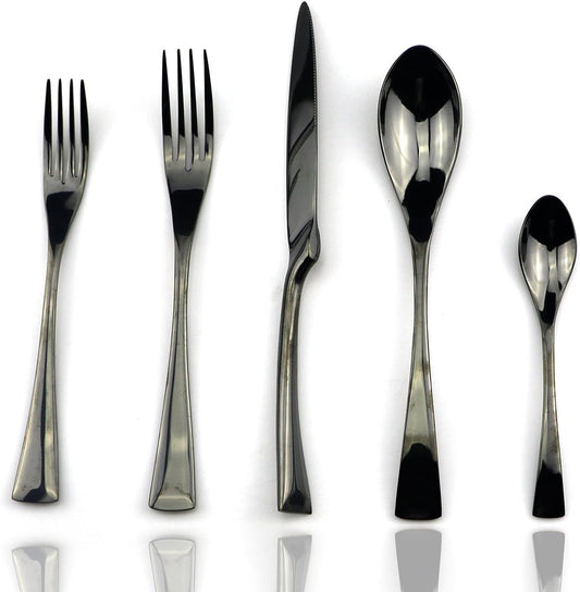 JASHII 18/10 Stainless Steel 20 Piece Mirror Polished Black Flatware Set,Dinner Knife Fork Salad