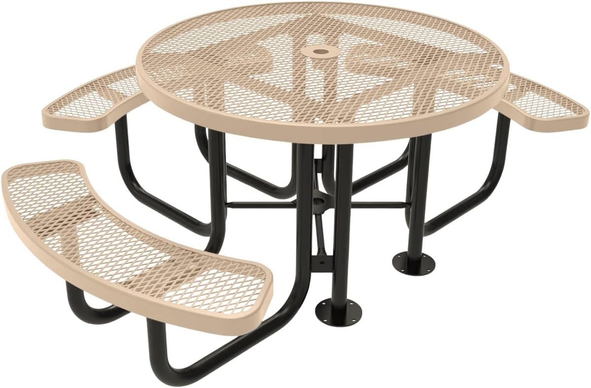 Heavy-Duty Portable Outdoor Picnic Table with Umbrella Hole, Expanded Metal Patio Dining Furniture