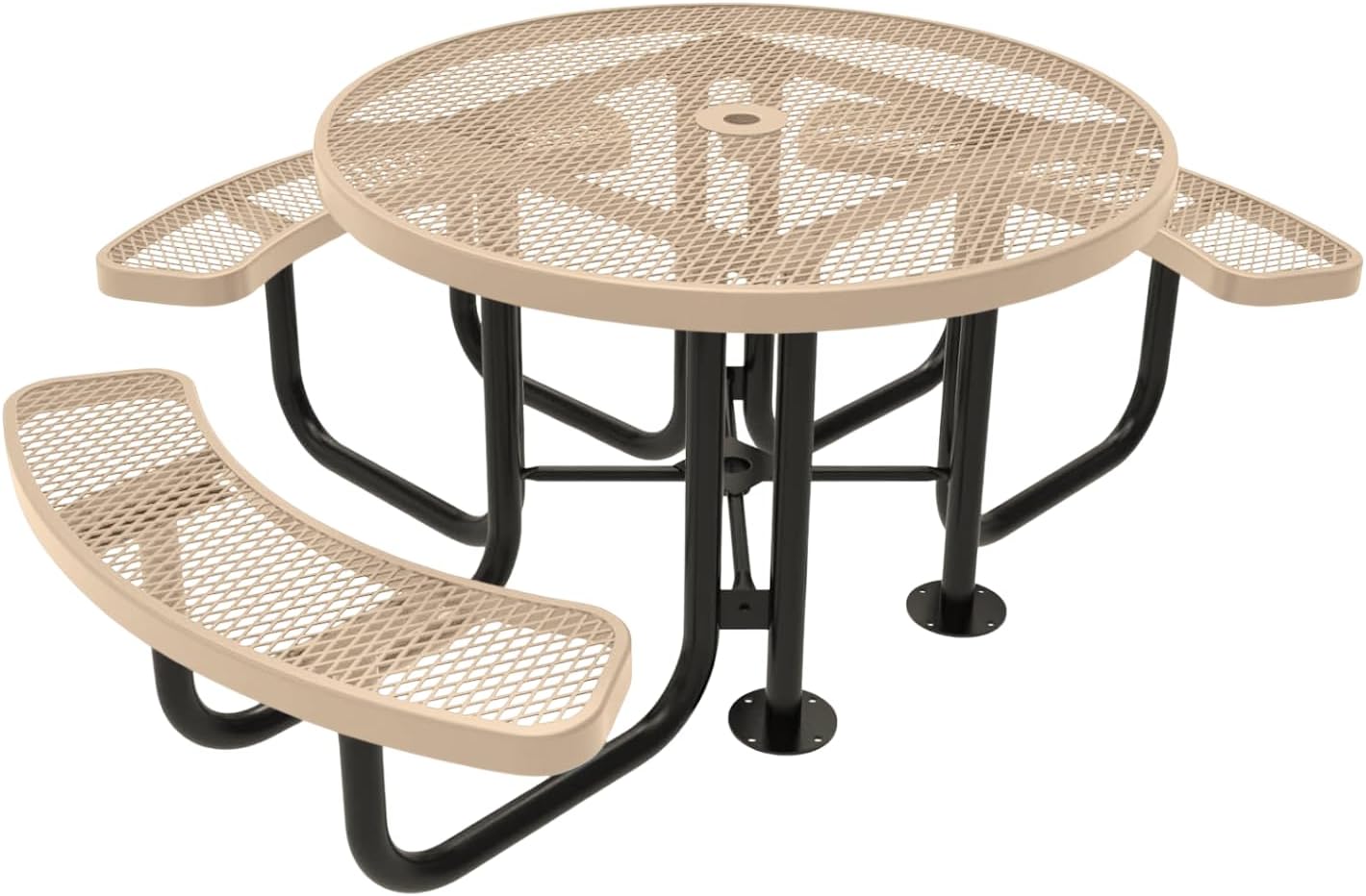 Heavy-Duty Portable Outdoor Picnic Table with Umbrella Hole, Expanded Metal Patio Dining Furniture