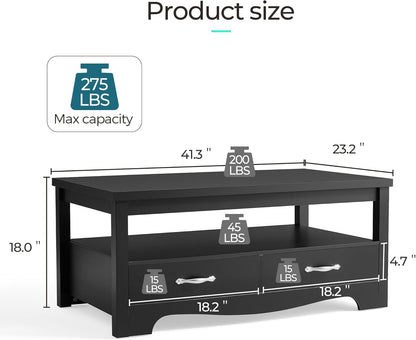 LINSY HOME Farmhouse Coffee Table with Storage, Wood Coffee Table for Living Room, Open Display