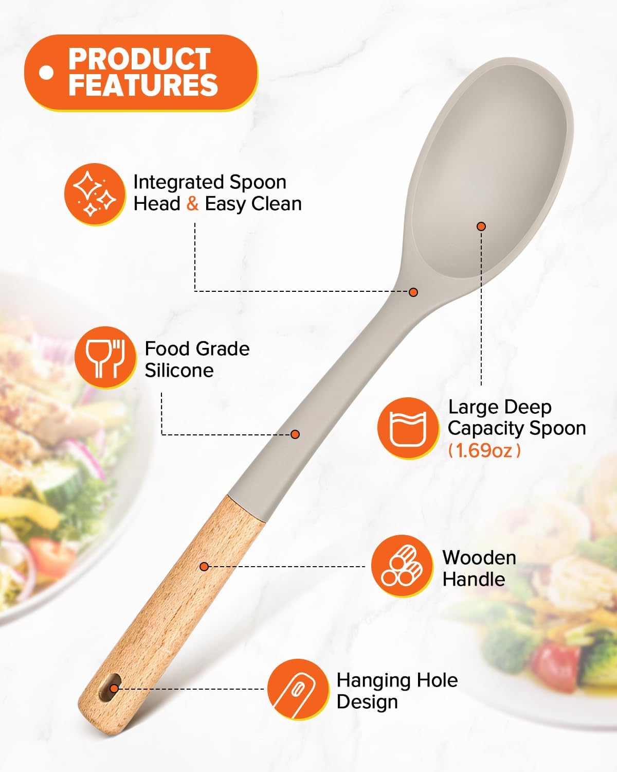 Silicone Cooking Spoons, Great for Scooping Sides and Serving Hearty Stews, BPA-Free Matte